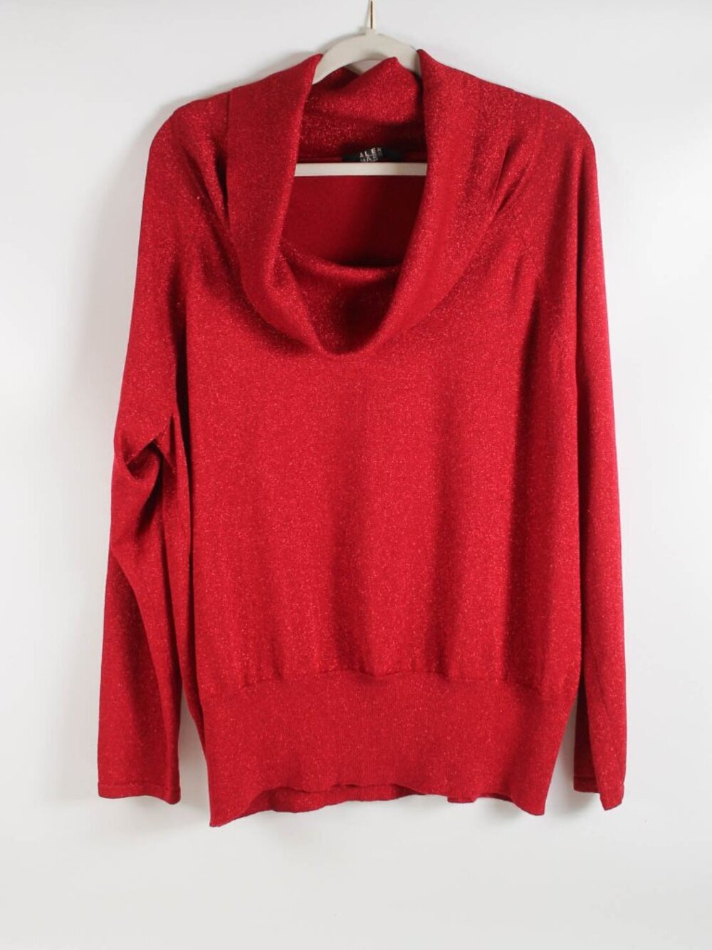 Alex Marie Women 3X Red Sparkly Cowl Neck Silk Blend Sweater Metallic